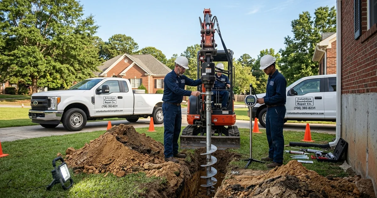 Licensed foundation inspector using digital level to measure concrete slab in Columbus Georgia